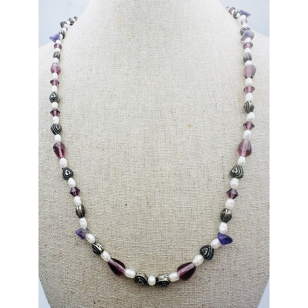 Freshwater Pearl Art Glass Beaded Necklace 14k Gold Filled Clasp